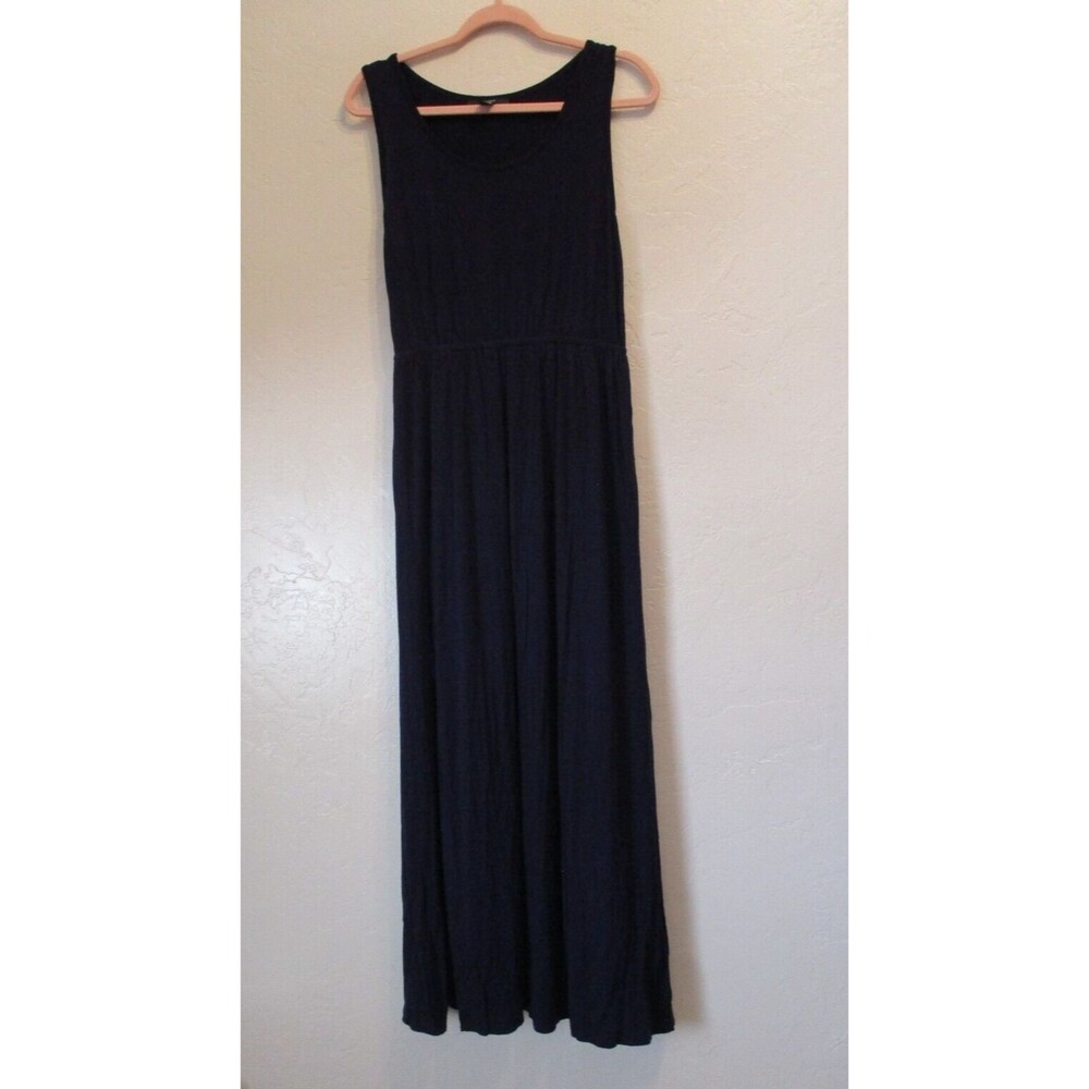 Forever 21 Womens Sz L Navy Blue Tank Maxi Dress Slit Casual Nautical Coastal